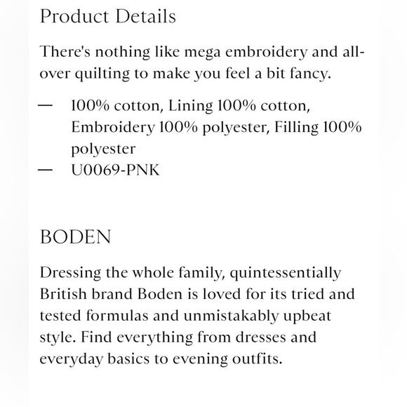 Boden Embroidered Striped Quilted Jacket Crop Length Beaded Pink White Sz XS - Picture 13 of 13